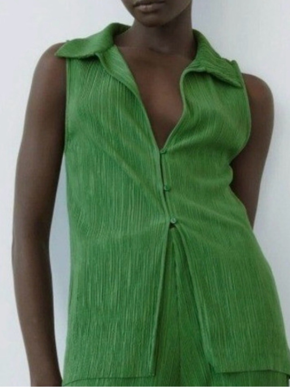 Zara Bright Green Pleated Top